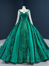 Wide Range Of Green Sequins Satin Long Sleeve Scoop Pleats Prom Dress